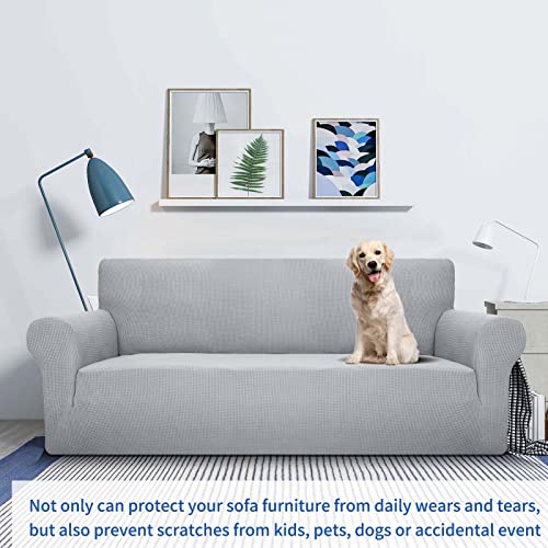MAXIJIN Super Stretch Sofa Cover for 3 Seater, 1 Piece Universal Jacquard Spandex, Pet Friendly Protector (3 Seater, Silver Grey)