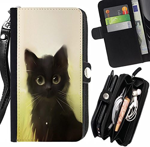 GOD CASE FOR SAMSUNG GALAXY C7 cute painting kitten cat black pet animal Wallet Purse Pouch Holster Leater &amp; Soft TPU