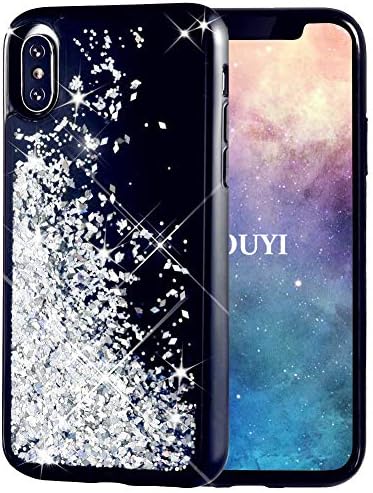 KOUYI for iPhone XS Case Glitter, [Twinkling of Starry Night Series] Fashion Flowing Liquid Floating Sparkly Bling Quicksand 3D Design TPU Protective Cover for iPhone XS 5.8 Inch (Silver)
