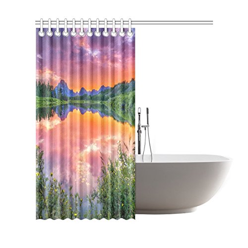 INTERESTPRINT Colorful Sunset in Wyoming Home Decor, Fantasy Lanscape Mountain Lake Forest Polyester Fabric Shower Curtain Bathroom Sets 69 X 72 Inches