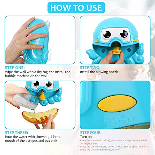 NextX Bath Toys Bubble Machine Octopus Musical Toys for Kids