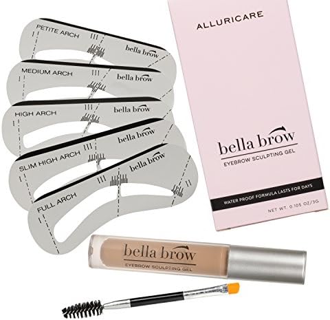 Natural Eyebrow Gel Sculpting Duo Volumizing Fiber Gel with Dual Edge Precision Spoolie Brush Applicator and Shaper Stencils - Waterproof and Smear Proof Formula by Bella Brow (Dark Blonde)