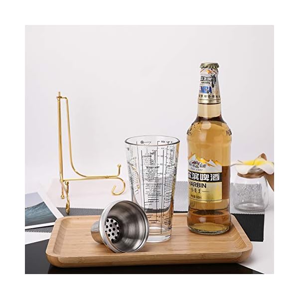 Cocktail-Shaker aus Glas, bedruckt mit Rezepten, 400 ml, Martini-Shaker mit doppeltem Messbecher, Edelstahl 18/8… – Bild 7