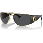 Versace VE2163 Rectangular Sunglasses for Men for Women | In Gold. Polarized options available. Bonus kit: cleaning spray, cloth, screwdriver &amp; mirror. Metal frame.