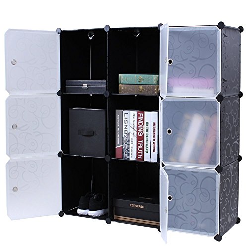 9-Cube Storage DIY Cube Organizer Cabinet 3-Tier Bookcase Storage Cube Organizer Closet with Door - Thumbnail 2