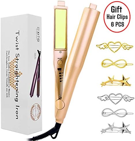 Hair Straighteners,QLF 2 in 1 Hair Curler Iron for Hair Straightening, Ceramic Plate with Auto Shut Off, Infrared Heating Tourmaline With Six Hair Clips (UK Plug)