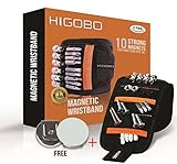 Magnetic Wristband - 10 Strong Magnets 2 pockets for Tools Holder Adjustable Strap holding for Screws, Nails, Bolts, Drill Bits Perfect handyman Father Day Best Gift! WITH FREE MAGNETIC BELT CLIP: