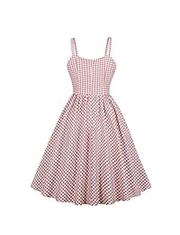 Wellwits Vestido de verano para mujer, estampado floral, cintura alta, estilo vintage