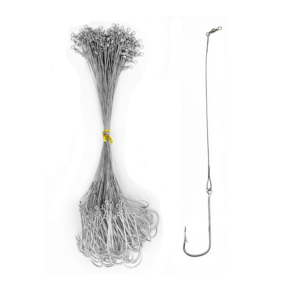 FOLANDO 100PCS Circle Hook Rigs, Fishing Hooks Set Steel Leader Wire with Swivels Octopus Offset Hooks for Catfish Bass Catfish