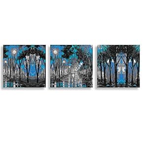 3 Panel Canvas Wall Art Abstract Blue Forest Pictures Home Wall Decorations for Bedroom Living Room Paintings Canvas Prints Framed - 12"x12"x3 Panels