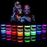 UV Body Paint Neon Glow Kit (Set of 8 Bottles .75 oz. Each) - Blacklight Reactive Fluorescent Paint - Safe On Skin, Washable, Non-Toxic, By Midnight Glo