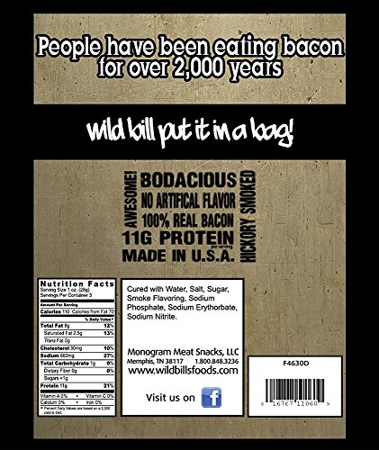 Wild Bill's 3oz Smoked Bacon Jerky Packs (4 re-sealable 3oz bacon jerky packs per bag)