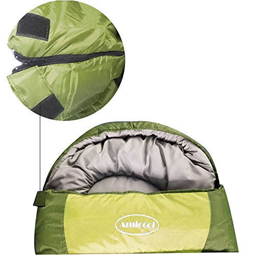 AmiCool Warm Weather Sleeping Bag - Outdoor Camping, Backpacking & Hiking - Fit for Kids, Teens and Adults - Lightweight, Waterproof & Compact (Green)