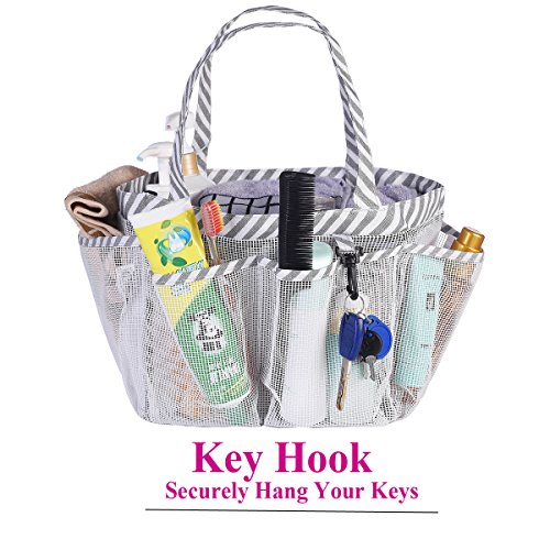Haundry Mesh Shower Caddy Tote, White College Dorm Bathroom Tote with 8