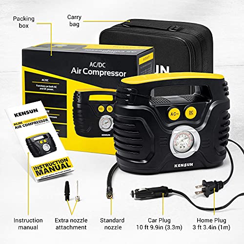 Kensun Portable Air Compressor Pump For Car 12V DC And Home 110V AC