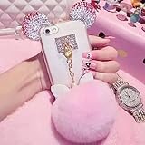 iPhone 7 Plus Case,iPhone 7 Plus Mouse Ears Case,Lovely Cartoon Mouse Ears Clear Soft TPU Slim Crystal Rhinestone Luxury Bling Diamond Phone Case Cover For iPhone 7 Plus,Polka Dot Ribbon Ball