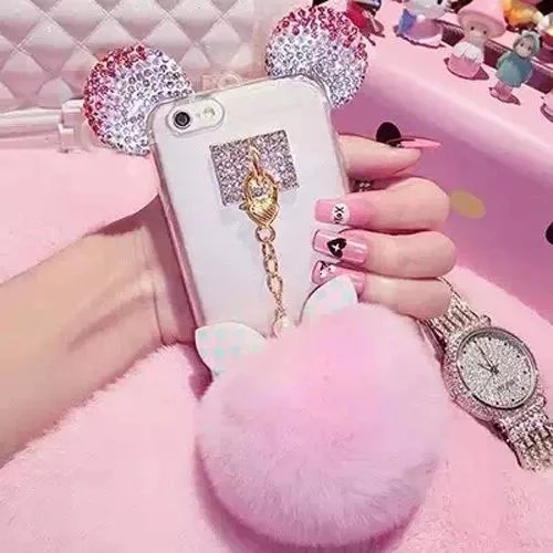 iPhone 7 Plus Case,iPhone 7 Plus Mouse Ears Case,Lovely Cartoon Mouse Ears Clear Soft TPU Slim Crystal Rhinestone Luxury Bling Diamond Phone Case Cover For iPhone 7 Plus,Polka Dot Ribbon Ball