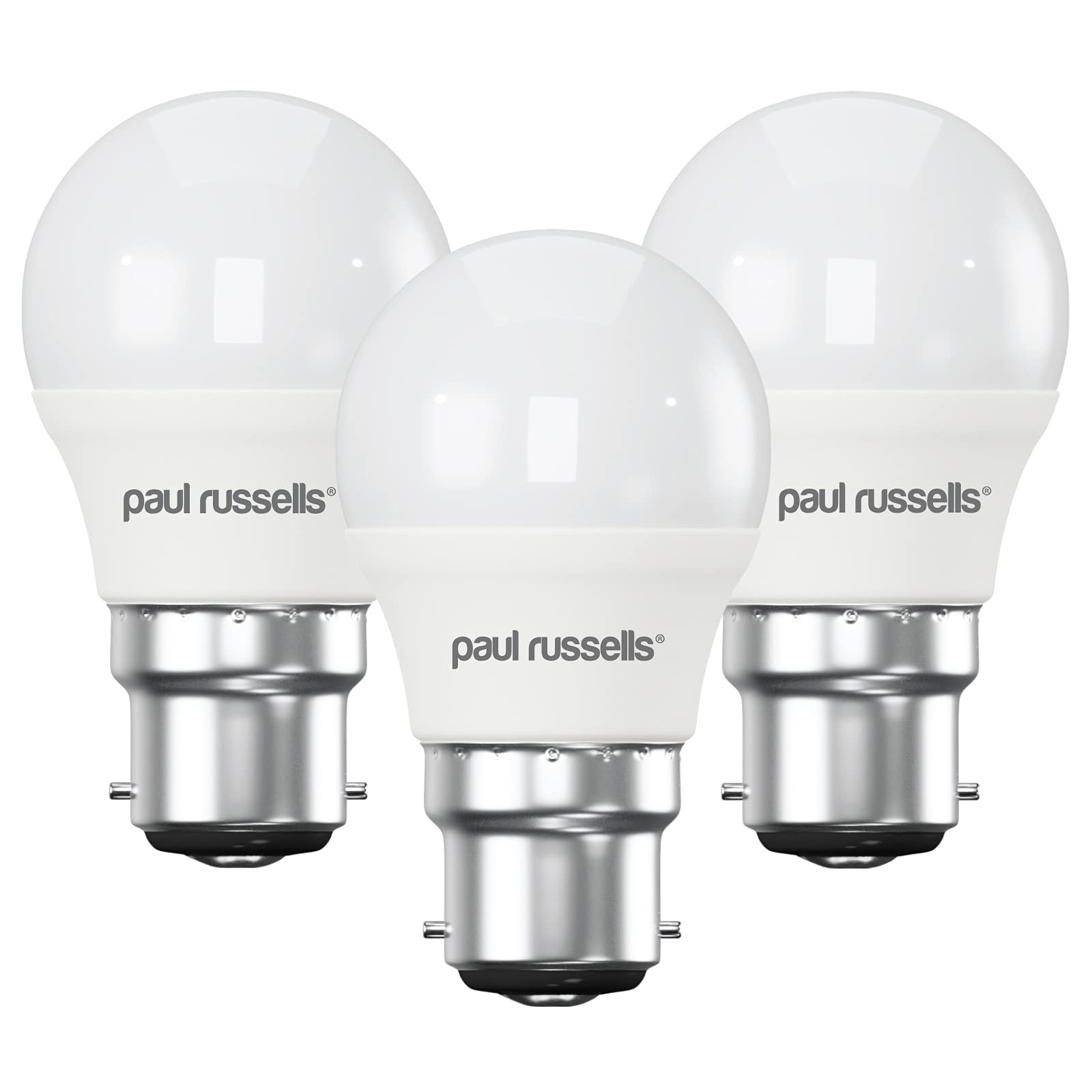 paul russells LED Light Bayonet Cap B22, 40w Equivalent, 4.9W 470 Lumens LED Bulbs, 2700K Bright Warm White, Mini Globe Frosted G45 BC Golf Ball Energy Saving (Not Dimmable) Lightbulbs, 3 Pack