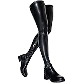 AOSPHIRAYLIAN Womens Over The Knee High Boots Chunky Heel Slip On Faux Leather Riding Surgical Stretch Thigh High Boots