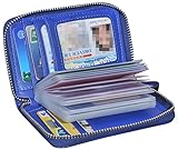 Yeeasy 25 Card Slots Credit Card Wallet Holder Bifold Wallet Genuine Leather (Blue)