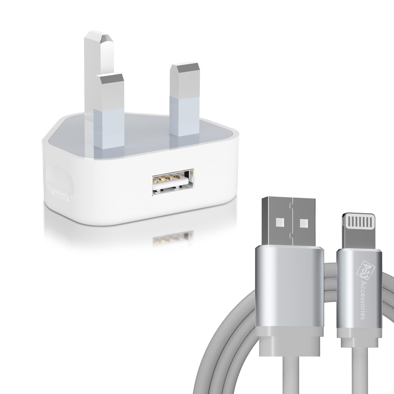 USB UK Mains Charger Adapter, 1AMP Fast Speed With 1.5m USB Lightning Cable (MFi Certified) Compatible With iPhone 14 Pro Max 13 12 Pro 11 XsMax/XR/X 8/7/6S/ SE/5S/5, iPad, iPod
