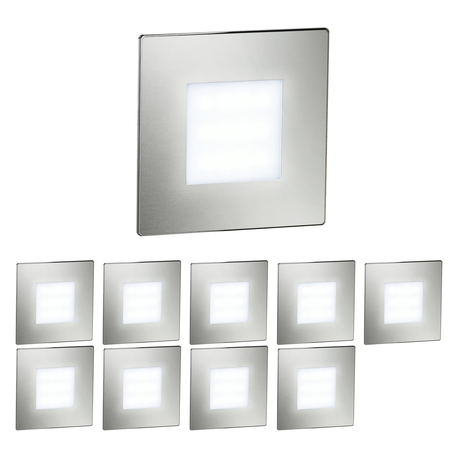 ledscom.de 10 LED Staircase Light/recessed wall Light FEX for Indoor and Outdoor use, Angular, Stainless Steel, 85 x 85mm, Cool White