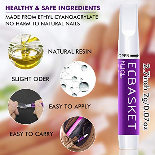 Nail Glue for Acrylic Nails - 10Pcs Adhesive Super Bond for Fake Nails Tips ECBASKET Professional Nail Glue for Artifical False Nails Long Lasting 0.07oz/pcs - Thumbnail 3