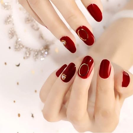 Amazon 偽ネイル偽ネイル女性手作り赤い色美容偽ネイルシミュレーション真珠の装飾人工ネイルステッカーシンプルなファッション偽ネイル M Ournm ネイルチップ 通販