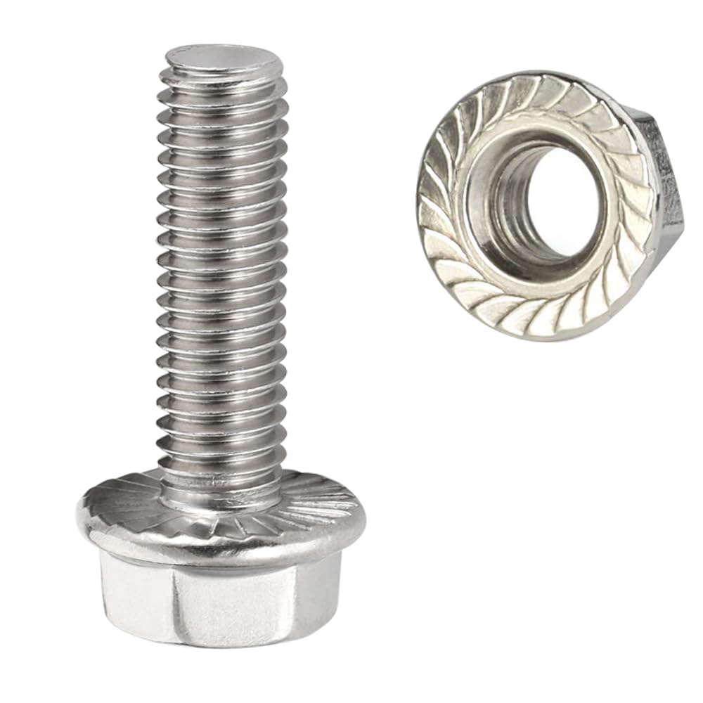 10 Sets M8-1.25 x 45mm Flanged Hex Head Bolts Hexagon Screws, Serrated Flange Hex Lock Nut, Fully Threaded, Stainless Steel A2, DIN 6921