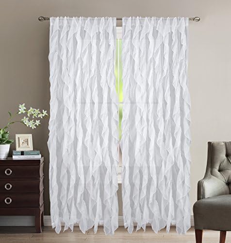 MEM PRODUCT'S 2PC Cascade White 42X63" Shabby Chic Sheer Ruffled Curtain Panel