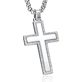 VIPV Cross Necklace for Men Gold Silver Stainless Steel Cross Pendant Necklace Chains for Mens Christians Gifts Charms Jewelry Box Chain Length 22-26 Inch