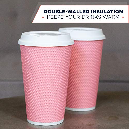 Glowcoast Disposable Coffee Cups With Lids - 16 oz To Go Coffee Cup With Lid (70 Set). Large Togo Travel Paper Hot Cups Insulated For Hot and Cold Beverage Drinks, No Sleeves Needed (Peach) - Thumbnail 4