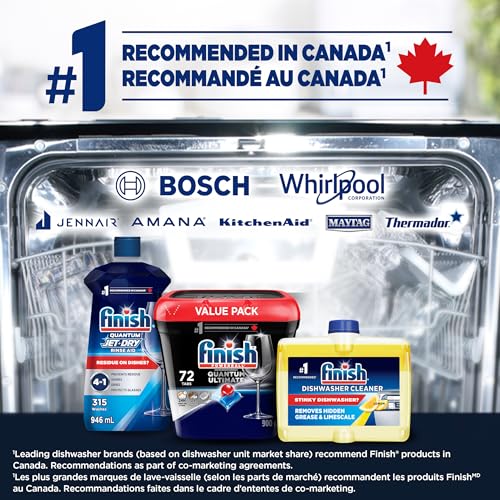 Finish Quantum Ultimate Dishwasher Detergent Pods, 3-Chamber Formula with Powerball, 2X Grease Fighting*, 24H Dried-On Stains, Deep Clean, Virtually Spotless Shine, No Pre-Rinse, 72 Tabs