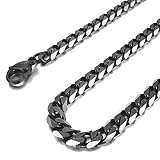 INBLUE Men's 8mm Wide Stainless Steel Necklace Curb Chain Link Black 14~40 Inch