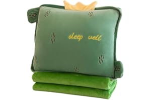 Rikyo 15" Stuffed Fruit Travel Blanket and Pillow Set,3 in 1 Plush Stuffed Hugging Pillow with Warming Hands Pillow Blanket for Kids Gift Travel Airplane Train Bed Office Nap (Cactus - Green)