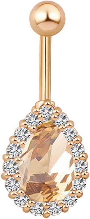 Jytrading Women Navel Body Ring Piercing,Water Drop Rhinestone Barbell Belly Button Jewelry Delicate Navel Nail