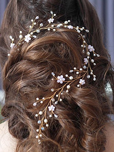 Yean Wedding Hair Vine Gold Headband Bridal Branch Crystal Wreath Bridal Vine Rose Hair Vine Gold Bridal Hair Wedding Hairstyle for Bride and Bridesmaid - 19.68inches