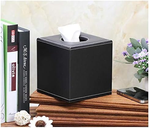 Siyibb Leather Tissue Box Cover Square Napkin Container Holder - Black