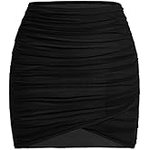 GORGLITTER Women's Wrap Front Ruched Bodycon Mesh Mini Skirt Sexy Club Y2k High Waisted Stretchy Tight Skirt
