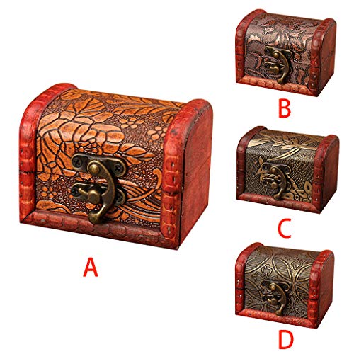 Wffo Cute,Solid and Creative Jewelry Box Vintage Wood Handmade Box with Mini Metal Lock for Storing Jewelry Treasure Pearl (B) - Thumbnail 4