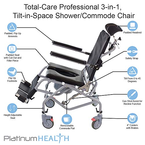 Total Care Commode Chair for Toilet & Shower, Recliner Chair, Raised