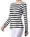 OUGES Women's Long Sleeve Stripe Pattern T-Shirts, Loose Casual Tops, Black White Wide Stripe, X-Large