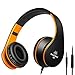 Headphones, Sound Intone Headphones with Microphone, Foldable Headset with Inline Volume Control Strong Low Bass for iPhone iPad Smartphones Laptop Mp3/4 (Black Orange)