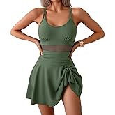 Wellwits Women's Mesh Insert Strap Swim Dress Swimwear Beachwear