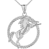 Animal Kingdom Precious Sterling Silver Stallion Horse Rope Pendant Necklace