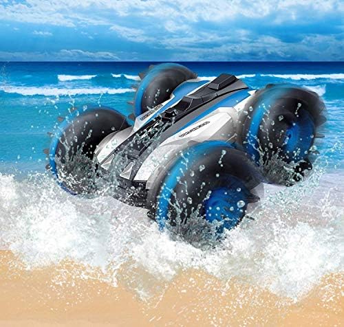 Rabing RC Car 2.4 Ghz 4WD Stunt Car 6CH Remote Control Amphibious Off Road Electric Race Double Sided Car Tank Vehicle 360° Spins & Flips Land & Water