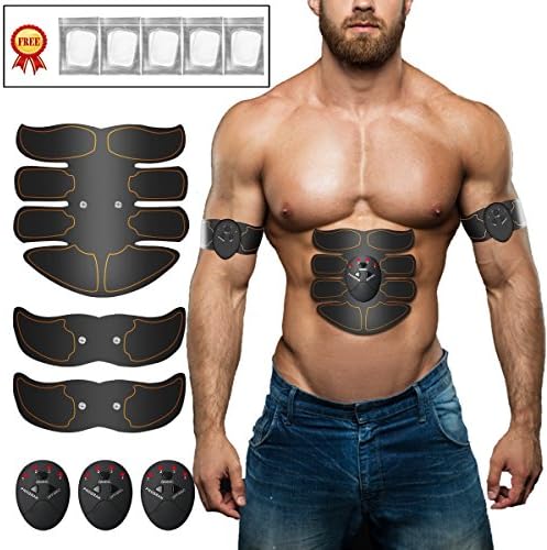 ESMK ABS Stimulator Portable Ultimate Abs Stimulator Abdominal Muscle Toner Unisex Massage Toning Belt for Abdomen/Arm/Leg Training - yellow(FREE 10 Gel Pad)