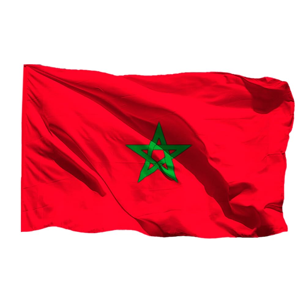 JYC CREATIVE Flag of Morocco, Flag 90cm x 150cm, Large Flag with Pole Loop and Cords to Fasten, Lightweight Flag, Flag for Sports, Football, Demonstrations, Buildings,