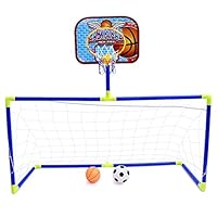 BISOZER Football Basketball Toy Set, 2-in-1 Kids Portable Soccer Goal with Basketball Hoop Kit Indoor Outdoor Sport Training Toy Developmental Game Playset Gift