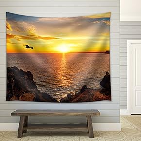 Tranquil Sunset Scenery at The Ocean with The Sunlight Reflected on The Water - Fabric Wall Tapestry Home Decor - 51x60 inches